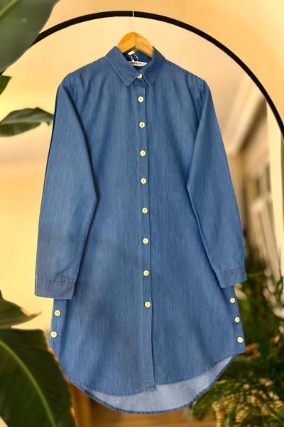 Yanlardan düğmeli kot tunik  SLT 30249