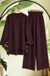 Yanları Düğmeli Tunik Pantolon Triko Takım Mürdüm TC40189