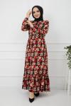 Yaprak Desenli Viskon Elbise Bordo UMS919