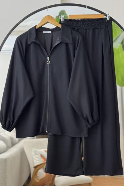 Yarasa kol  fermuarlı ikili Takım Siyah UMS50326