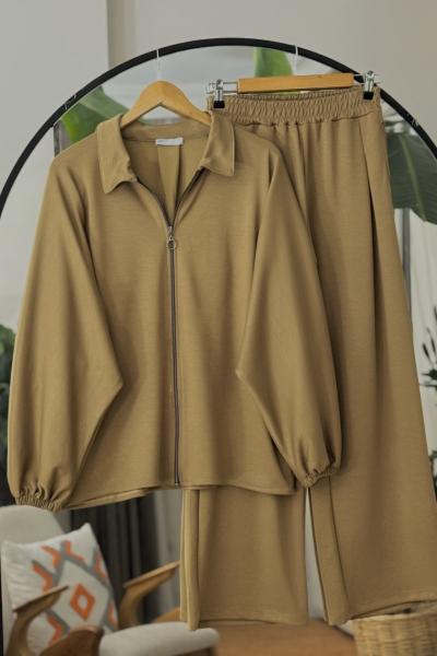 Yarasa kol  fermuarlı ikili Takım Hardal UMS50326