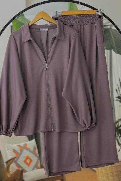 Yarasa kol  fermuarlı ikili Takım mürdüm UMS50326