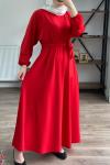Yarasa kol Örme krep elbise kırmızı 1846