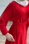 Yarasa kol Örme krep elbise kırmızı 1846