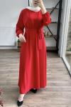 Yarasa kol Örme krep elbise kırmızı 1846
