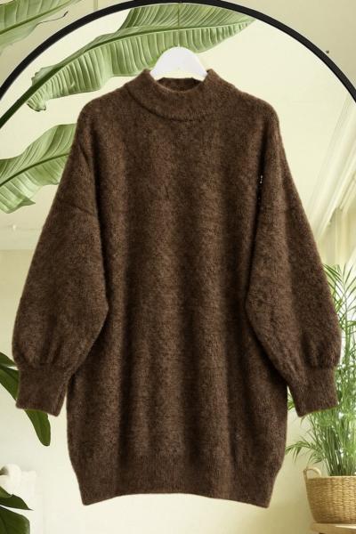 Yarım Balıkcı Triko tunik  Kahve SL17615