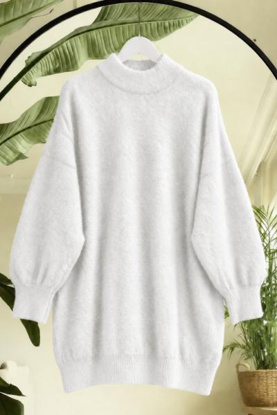 Yarım Balıkcı Triko tunik  Beyaz SL17615
