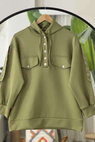 Yarım citcitli Kol küşgözü Detaylı Tunik Yeşil TCN40122