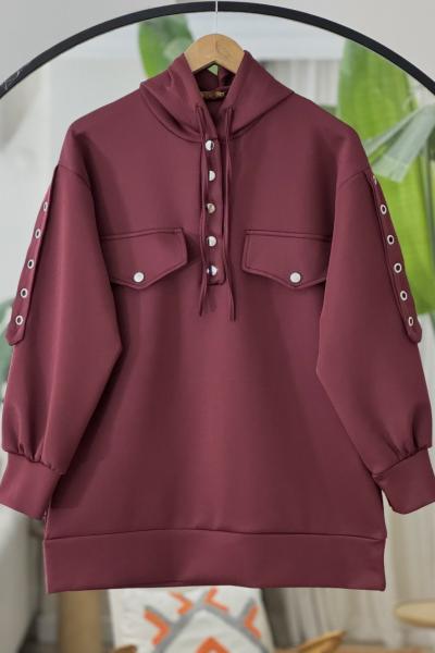 Yarım citcitli Kol küşgözü Detaylı Tunik Bordo TCN40122