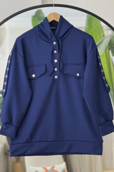 Yarım citcitli Kol küşgözü Detaylı Tunik Lacivert TCN40122