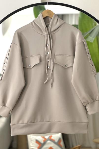 Yarım citcitli Kol küşgözü Detaylı Tunik vizon TCN40122