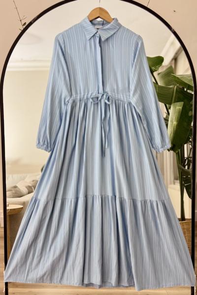 Yarım düğmeli bel büzgülü Elbise Bebemavi KRN30261