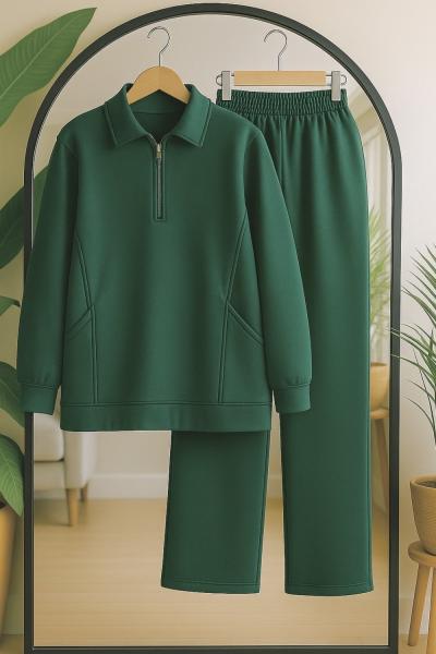 Yarım Fermuarlı çuval cepli Üçiplik Takım Yeşil  UMS50328