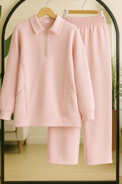 Yarım Fermuarlı çuval cepli Üçiplik Takım Pembe UMS50328
