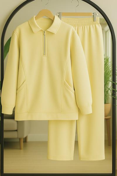 Yarım Fermuarlı çuval cepli Üçiplik Takım  Sarı UMS50328