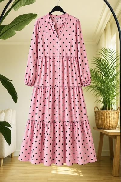Yarım patlı puantiyeli  Elbise Pembe UMS50362