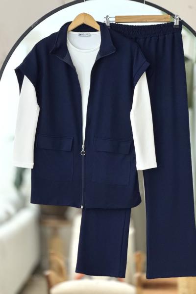 Yelekli  fermuarlı üçlü Takım indigo UMS50312