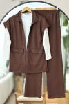 Yelekli  fermuarlı üçlü Takım  Kahve  UMS50312