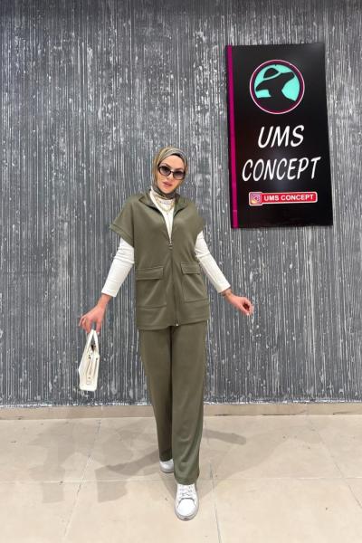 Yelekli  fermuarlı üçlü Takım  Yeşil UMS50312