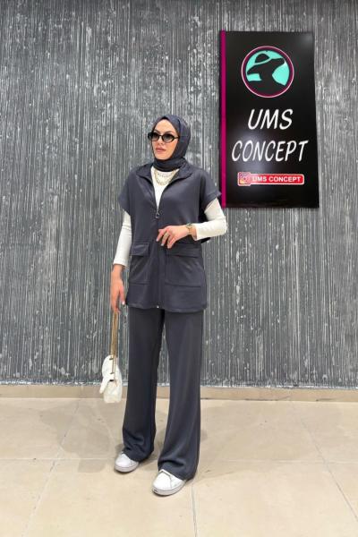 Yelekli  fermuarlı üçlü Takım  antrasitUMS50312