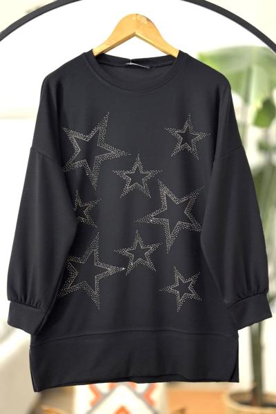 Yıldız Taş İşlemeli Oyso Tunik Siyah NW6057