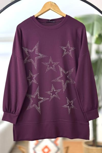 Yıldız Taş İşlemeli Oyso Tunik Bordo NW6057