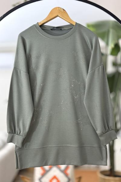 Yıldız Taş İşlemeli Oyso Tunik  Yeşil NW6057