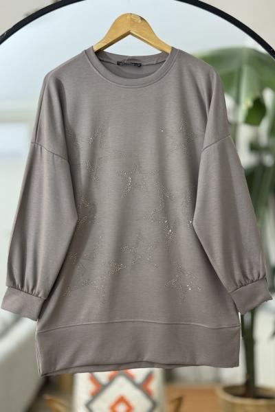 Yıldız Taş İşlemeli Oyso Tunik  Vizon NW6057