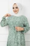 Yonca desen bel bağçıklı  Viskon kumaş elbise MintyeşiliHBS1165