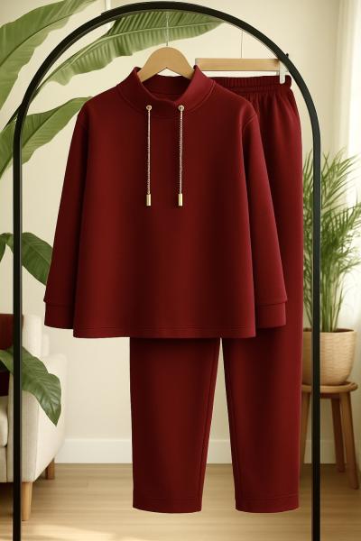 Yüksek yaka Zincir bağcıklı Takım Bordo TB8036