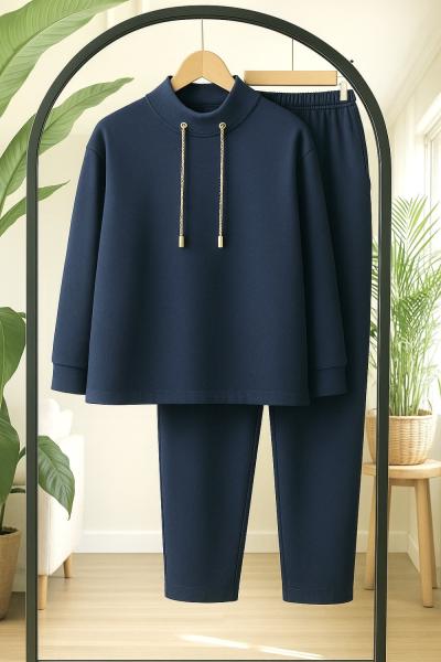 Yüksek yaka Zincir bağcıklı Takım Lacivert TB8036