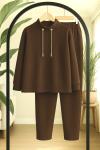 Yüksek yaka Zincir bağcıklı Takım Kahverengi TB8036