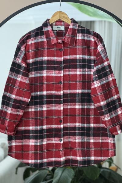 Yün Kaşmir kareli Gömlek Kırmızı NEW6021