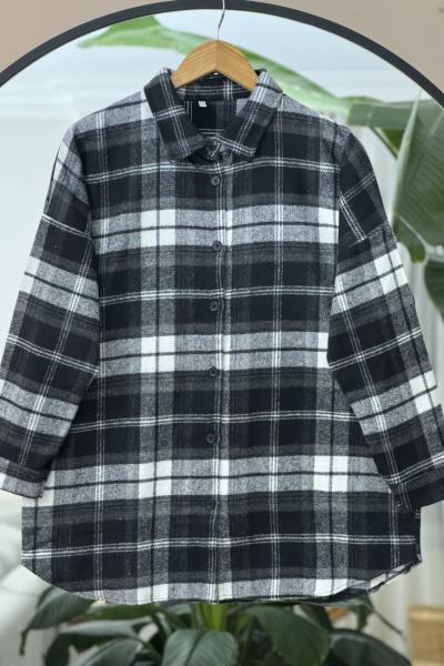 Yün Kaşmir kareli Gömlek Siyah NEW6021