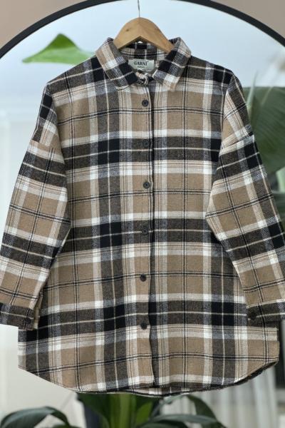 Yün Kaşmir kareli Gömlek Bej NEW6021