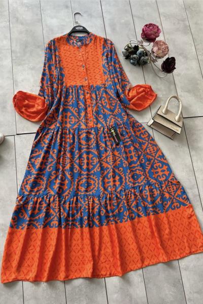 Zara model viskon elbise turuncu UMS5086