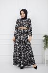 Zebra Desen Hasır Kemeri Elbise Siyah HBS929
