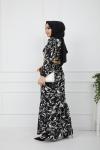 Zebra Desen Hasır Kemeri Elbise Siyah HBS929