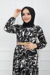Zebra Desen Hasır Kemeri Elbise Siyah HBS929