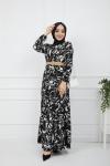 Zebra Desen Hasır Kemeri Elbise Siyah HBS929