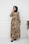Zebra Desen Hasır Kemeri Elbise Bej HBS929