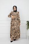 Zebra Desen Hasır Kemeri Elbise Bej HBS929