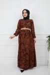 Zebra Desen Hasır Kemeri Elbise Kahve HBS929