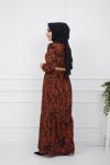 Zebra Desen Hasır Kemeri Elbise Kahve HBS929