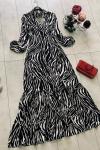 Zebra Desen Viskon Elbise Siyah UMS1187