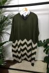 ZİKZAK DESEN DİK YAKA PANÇO NFS YEŞİL