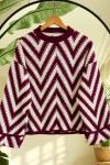 Zikzak Desenli Triko Kazak Bordo SL2725