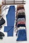 Bel lastikli cepli Double krep kumaş pantolon indigo SLt1554