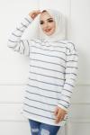 Çizgili iki iplik pamuklu kumaş tunik Mavi Slt1193