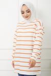 Çizgili iki iplik pamuklu kumaş tunik Turuncu Slt1193